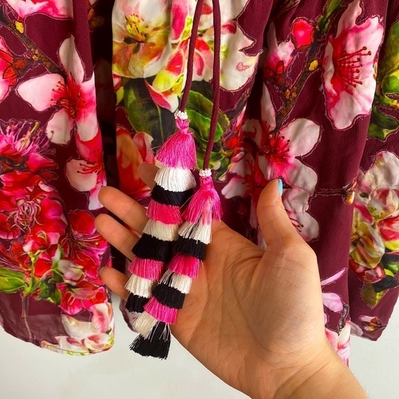 ROCOCO SAND Claret Silk Floral Patch Embroidered Dress Wedding Guest - Picture 8 of 14